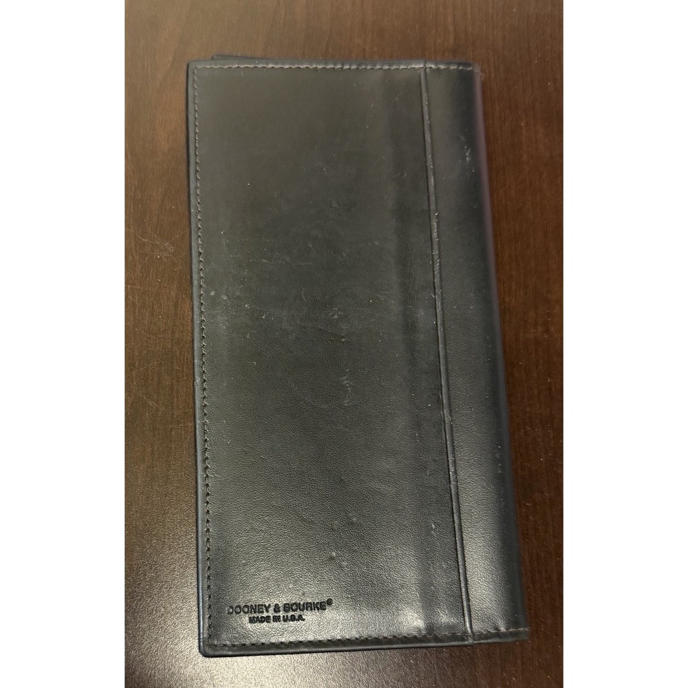 Dooney & Bourke Vintage Leather Checkbook Cover Case Protector Black Tan Minimal